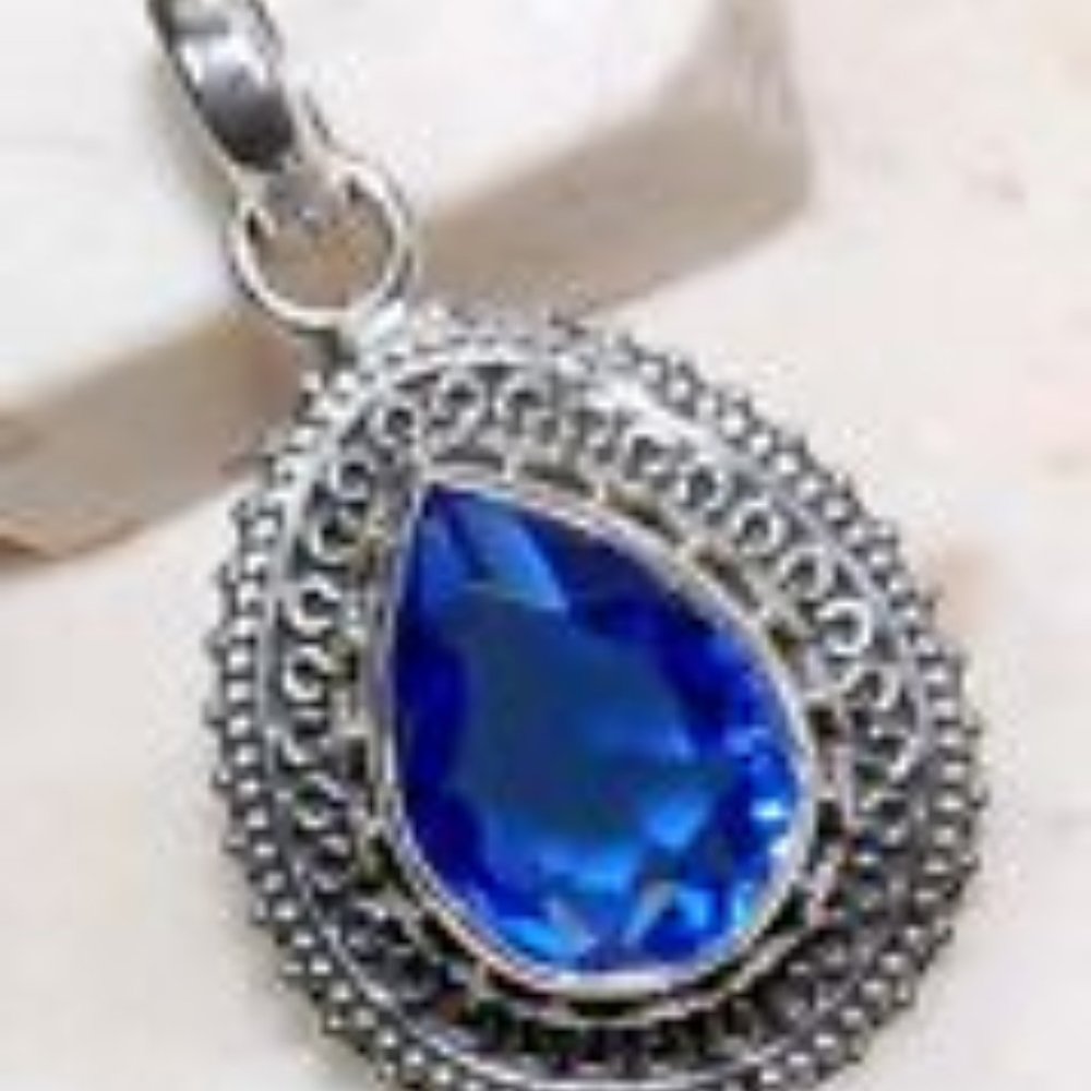 Blue Sapphire Silver Pendant